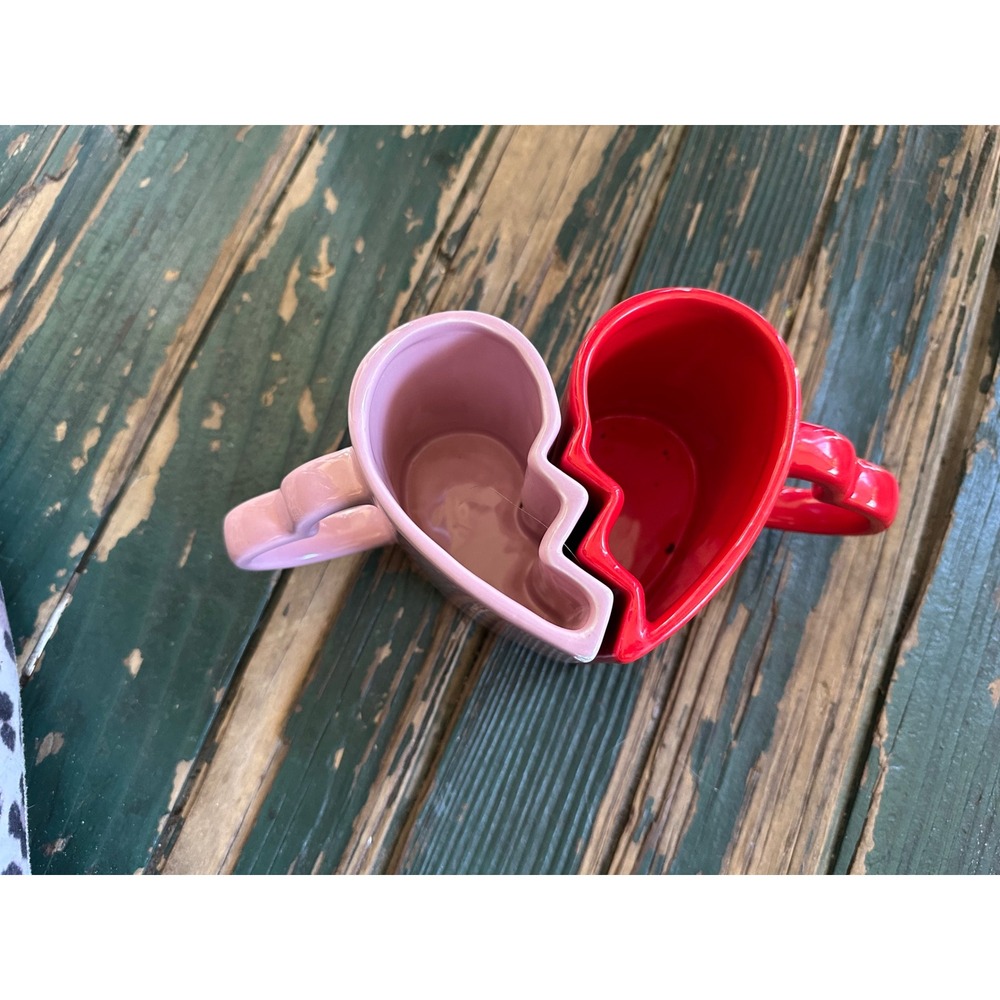 Dolls Kill Dolls Home Interlocking Heart Shaped Mug Set Red Pink Heart Handles
